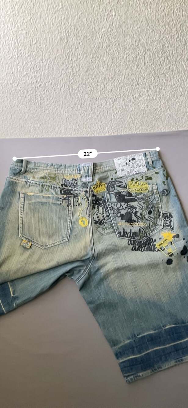 Akademiks Vintage Y2K Baggy Graphic Print Denim Jorts Shorts Size 44 - Picture 9 of 9